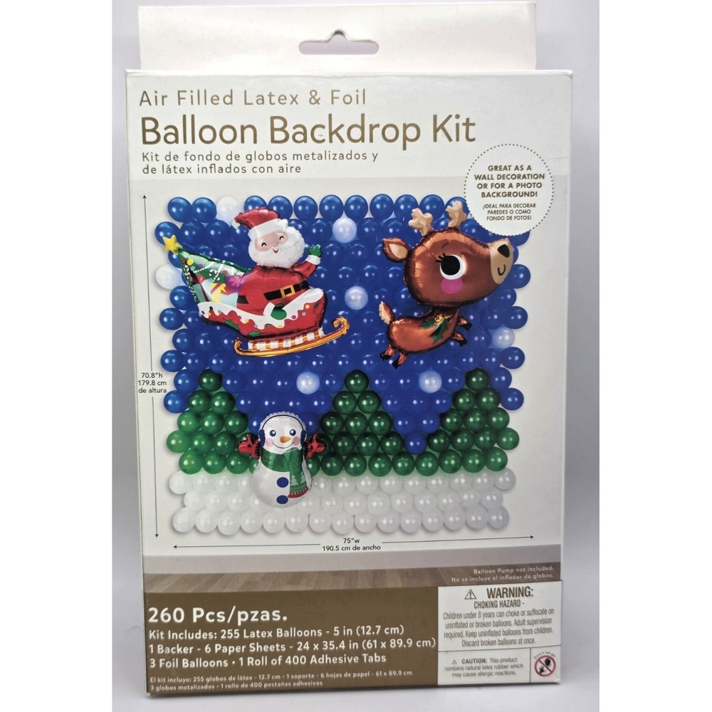 Amscan Christmas Balloon Backdrop Kit 260 pieces 71" x 75" HolidayLatex Foil NEW